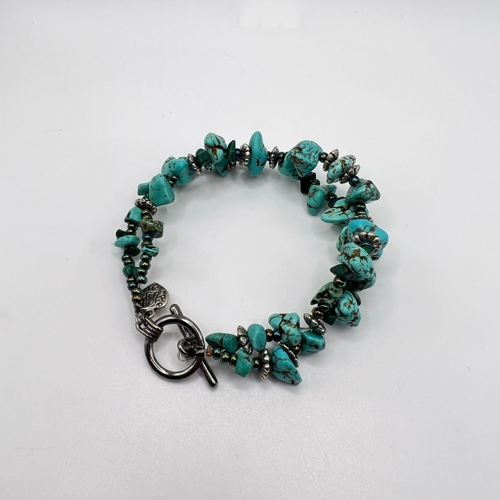 Turquoise Chip Beaded Bracelet Boho Southwestern Style 8”